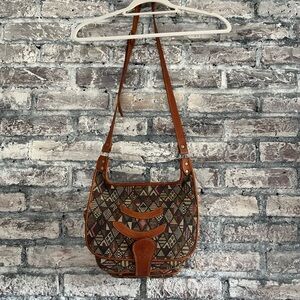 Afghanistan made leather/Geometric Patterned Shoulder Bag in new condition